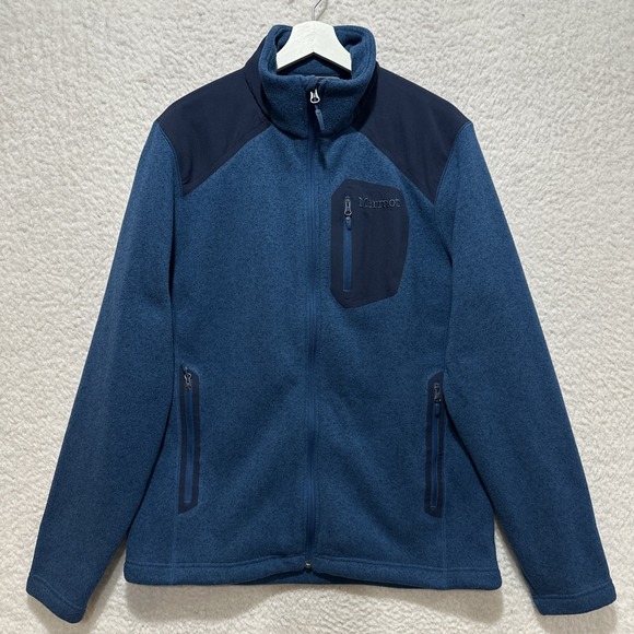 Marmot Wrangell Jacket Men's Size L Thermal Pro Polartec Fleece Denim Navy Blue